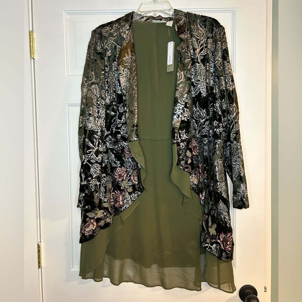 Chico’s Floral Velvet Jacket Ambered Olive